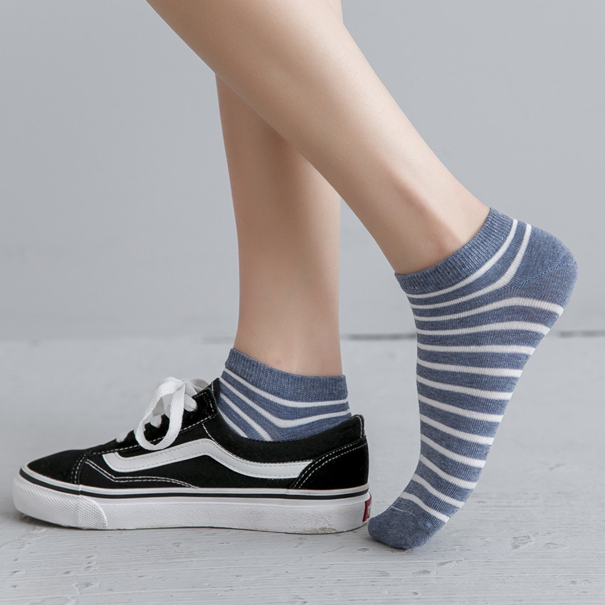Thin Candy-colored Cotton Socks Shallow Mouth Pinstripe Socks Pure Cotton Socks
